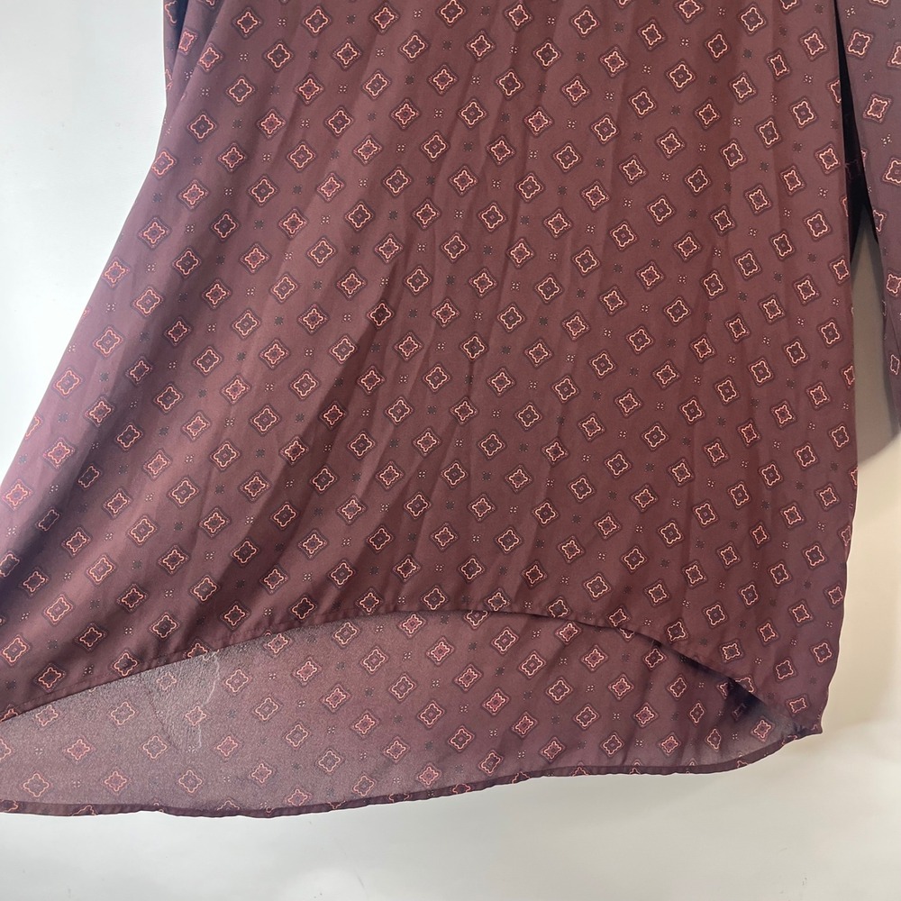 LOFT Blouse Women XL Burgundy Geometric Medallion 3/4 Sleeve High Low Tunic - Picture 4 of 8